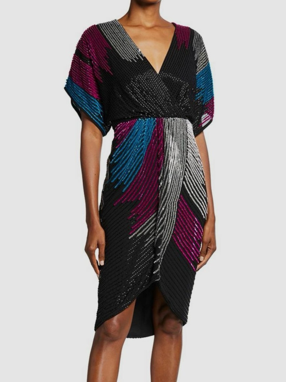 Aidan Aidan Mattox Beaded Dolman Faux Wrap Dress